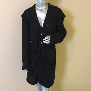 FREE PEOPLE BEACH | Black Cotton Belted Duster Cardigan Sweater